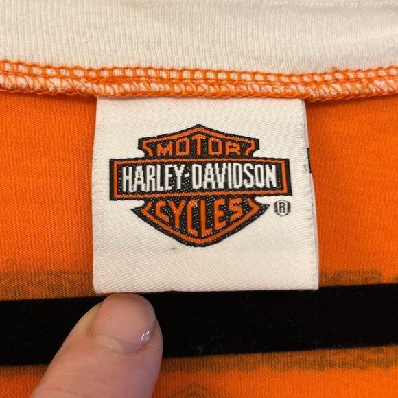 HARLEY DAVIDSON Short Sleeve V-Neck T-Shirt Orange Women’s Size Medium - Picture 6 of 7